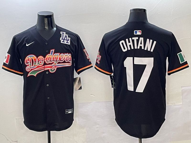Men Los Angeles Dodgers 17 Ohtani Black rainbow Nike 2025 MLB Jersey style 9